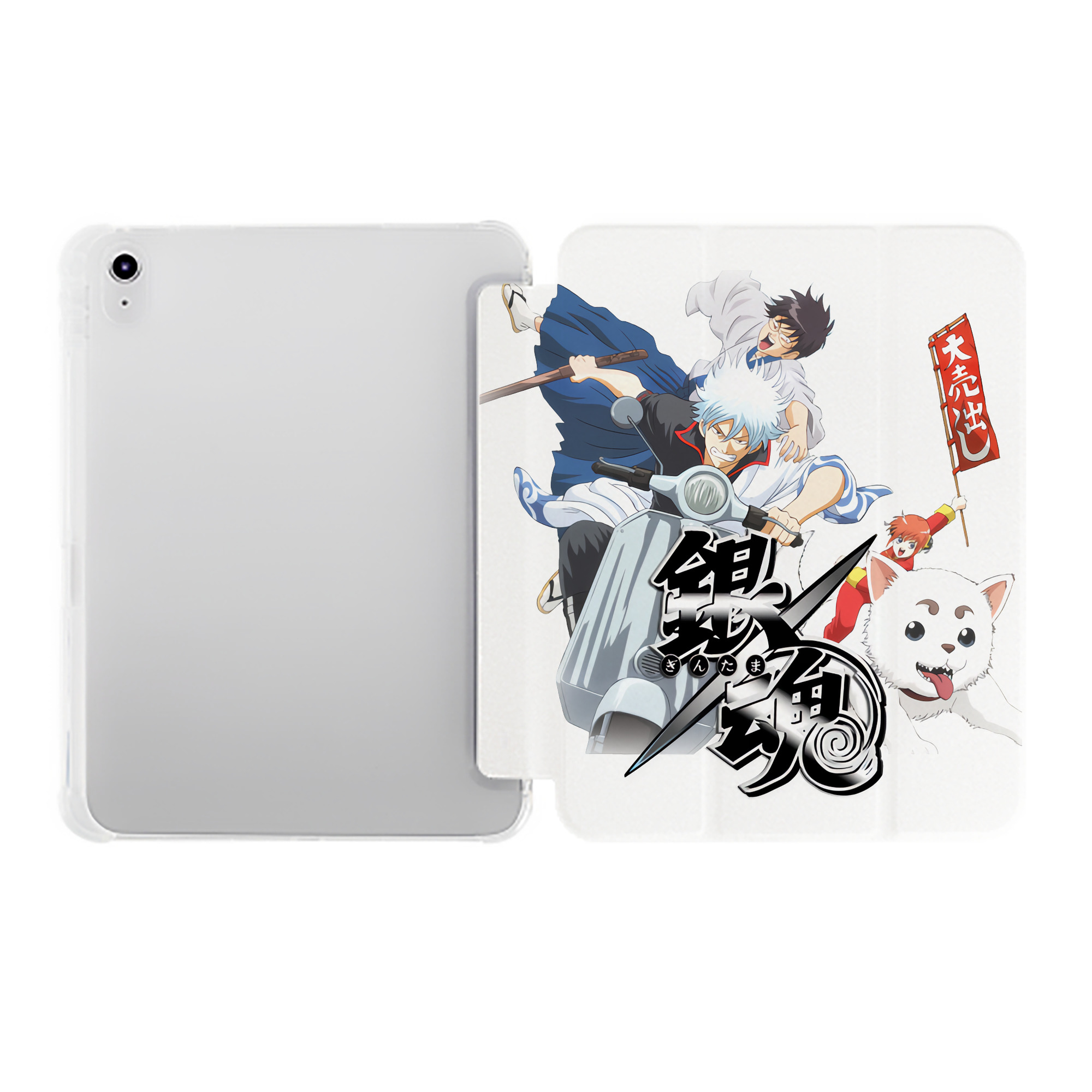 （画像用） ぎんたま 坂田銀時（さかたぎんとき） 神楽 志村新八（しむら しんぱち） GINTAMA Sakata Gintoki Kagura Shimura Shinpachi IPad ケース ペン収納付き 三つ折りスタンド PUレザー×シリコン 対応機種9.5/10.5/10.9インチ